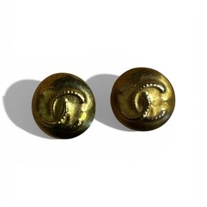 CHANEL Metallic Gold Logo Earrings
